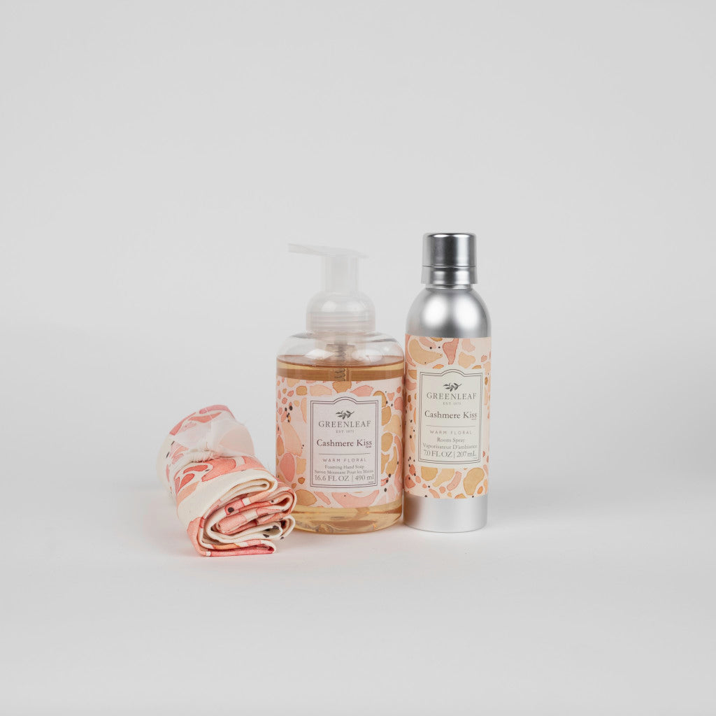 Cashmere Kiss Foaming Hand Soap, Non-Aerosol Room Spray, and Tea Towel Gift Set