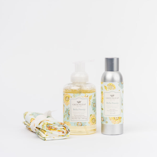 Foaming Hand Soap, Room Spray, and Tea Towel Gift Set-Bella Freesia