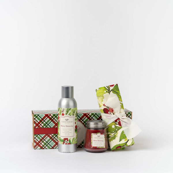 Merry Memories Holiday Hostess Giftset- Candle, Room Spray, & Tea Towel