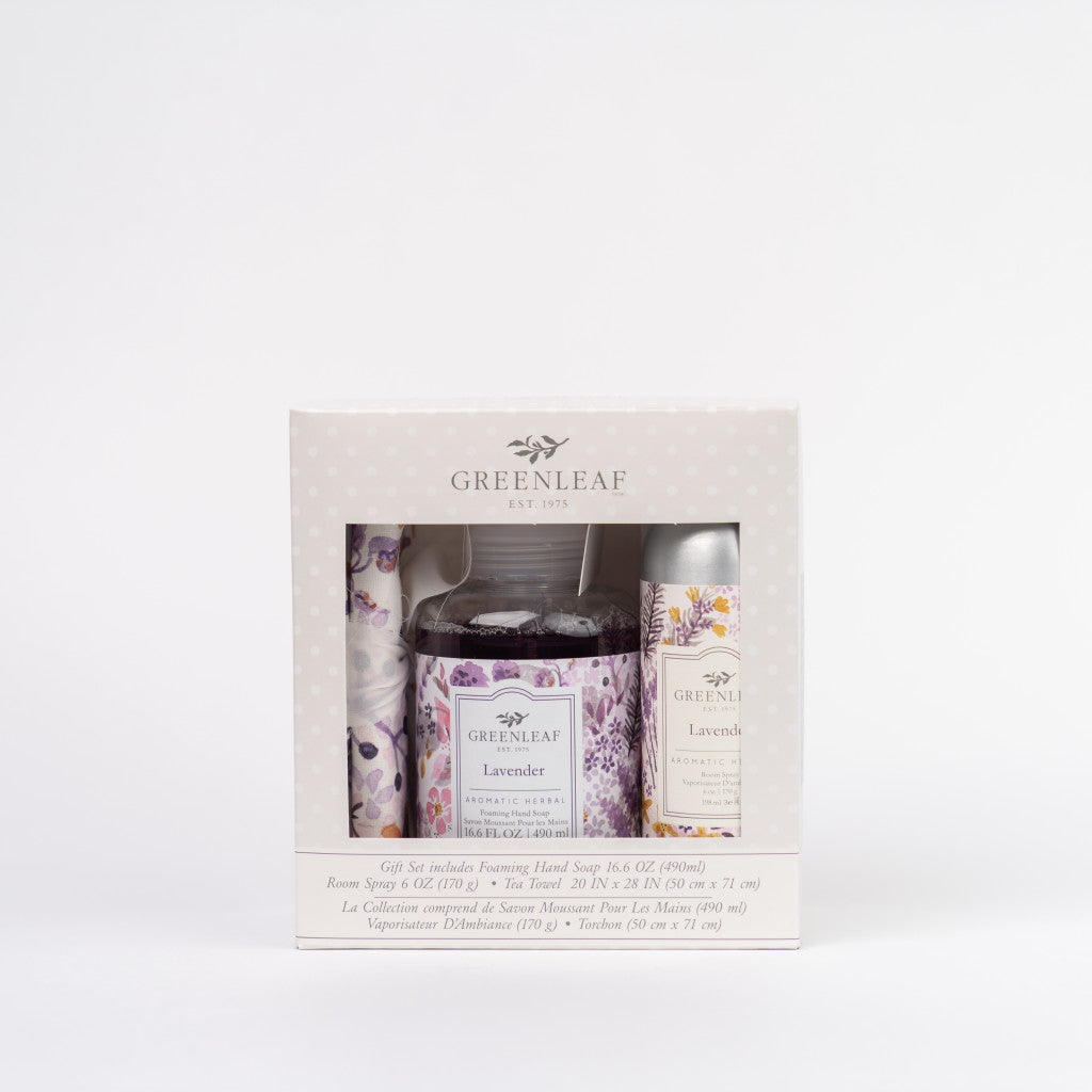 Foaming Hand Soap, Room Spray, and Tea Towel Gift Set-Lavender