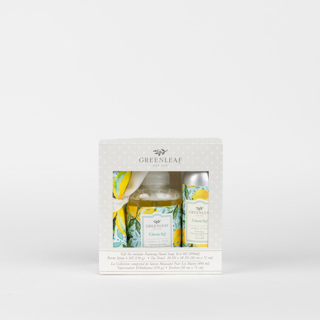 Foaming Hand Soap, Room Spray, and Tea Towel Gift Set-Citron Sol